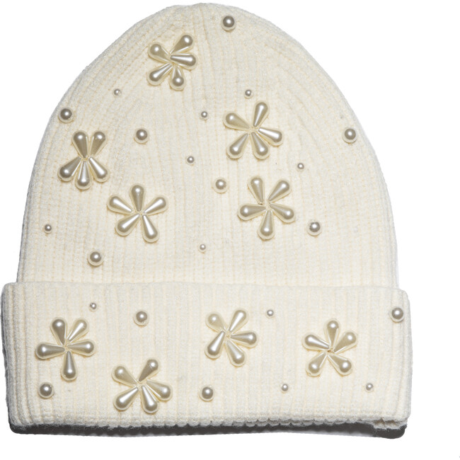 Womean's Pearl Snowflake Beanie, Ivory