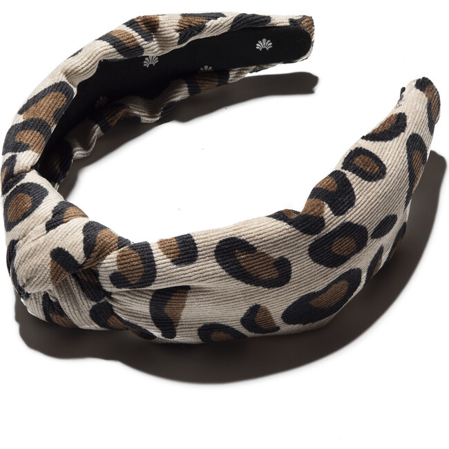 Women's Corduroy Knotted Headband, Latte Leopard