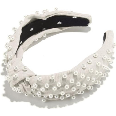 Women's Woven Pearl Knotted Headband, Ivory - Hair Accessories - 1