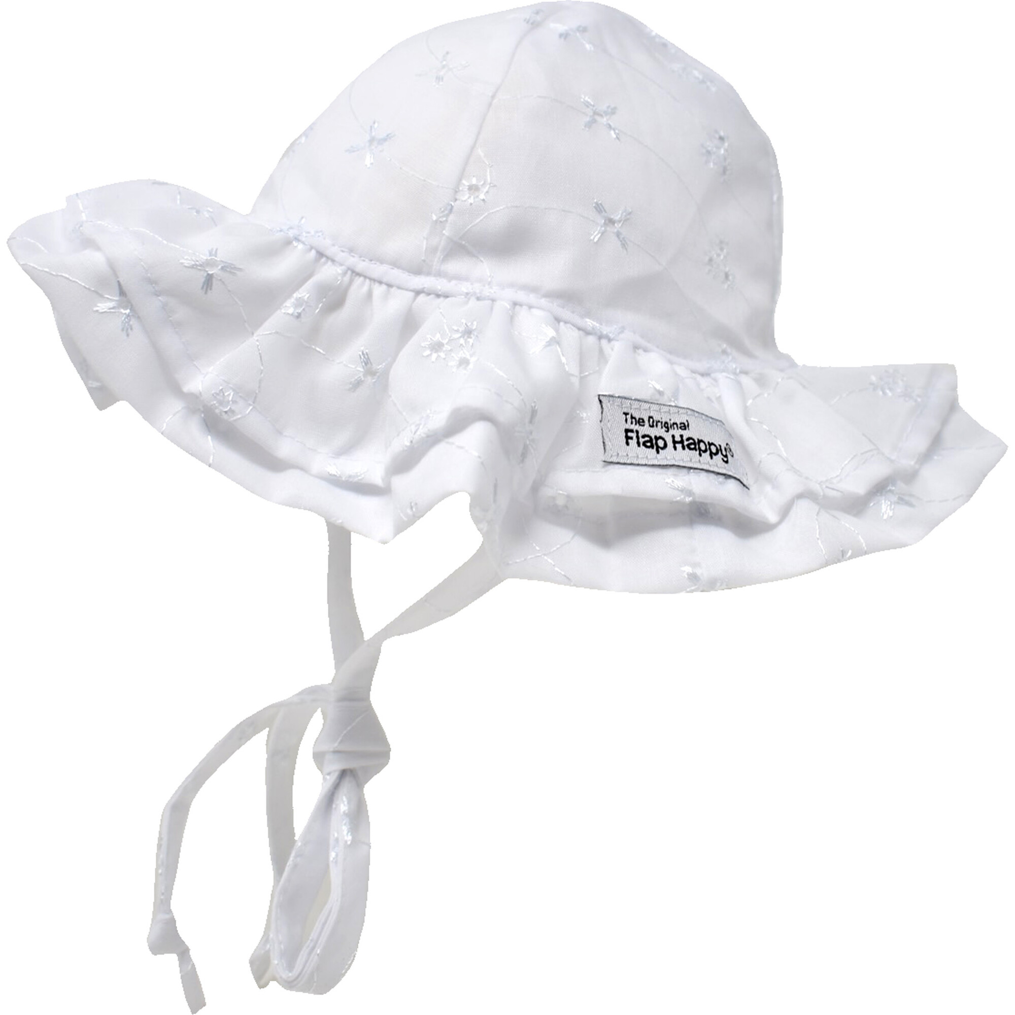 UPF 50 Double Ruffle Hat, White Eyelet Flap Happy Hats, Scarves