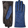 Women's Italian Polka Dot Leather Gloves, Blue - Gloves - 1 - thumbnail