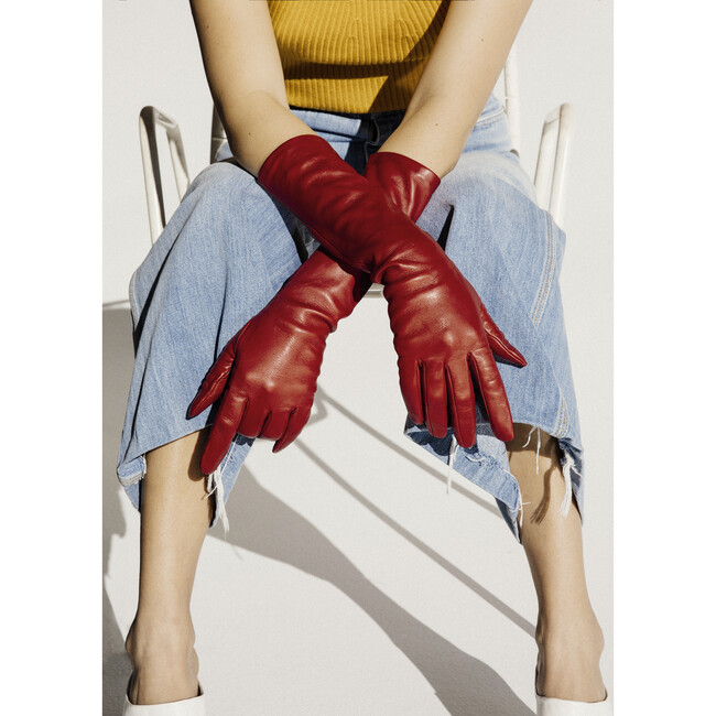Women's Elbow Length Italian Gloves, Red