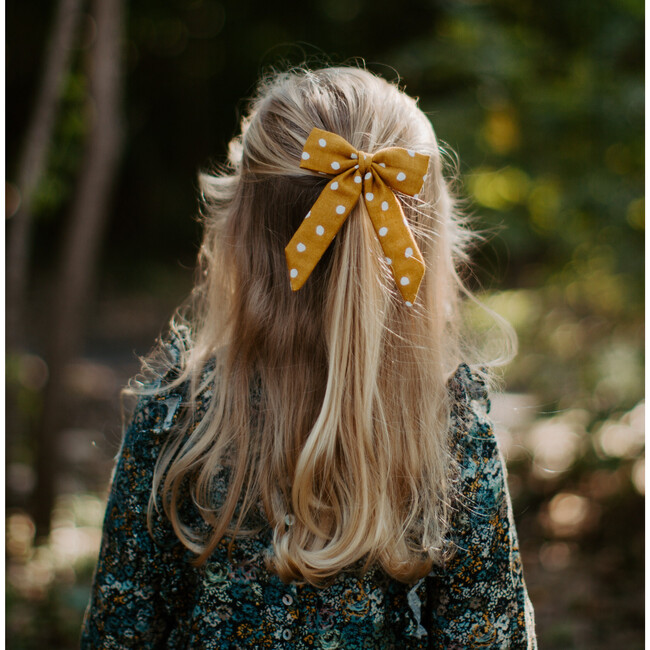 Classic Bow Clip, Mustard Dot Gauze - Hair Accessories - 2