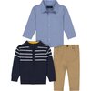 3-Piece Zip Sweater Set, Navy - Sweaters - 1 - thumbnail