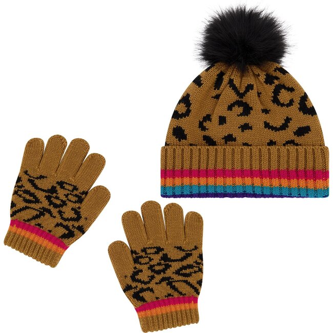 Leopard Hat and Glove Set, Leopard Rainbow