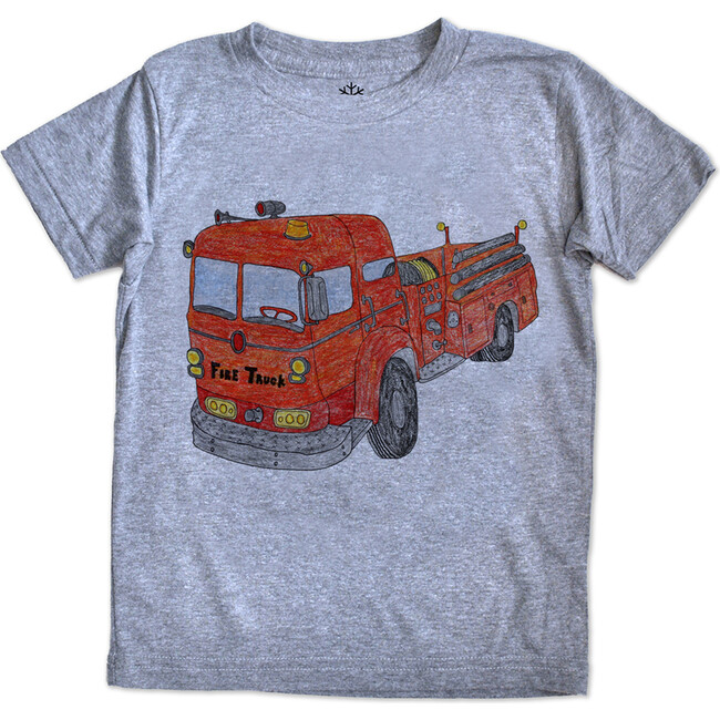 Fire Truck Tee, Grey Triblend - Tees - 1