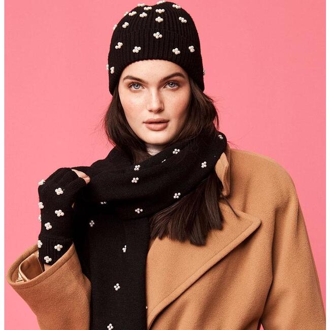 Women's Pearl Cluster Beanie, Jet - Hair Accessories - 2