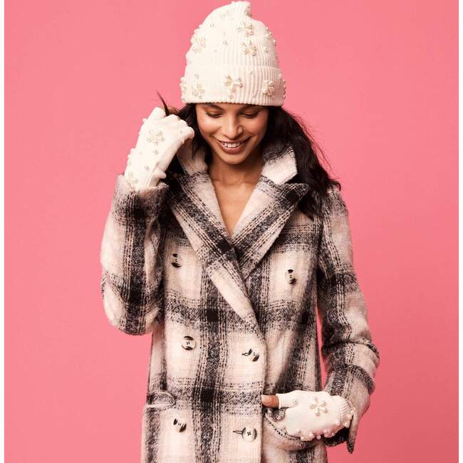 Womean's Pearl Snowflake Beanie, Ivory
