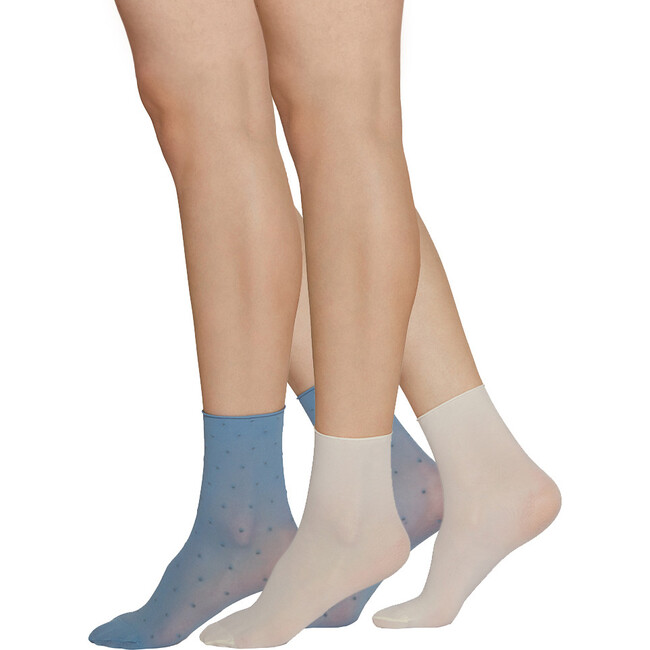 Women's Judith Dot Socks 2-pack, Dusty Blue/Ivory