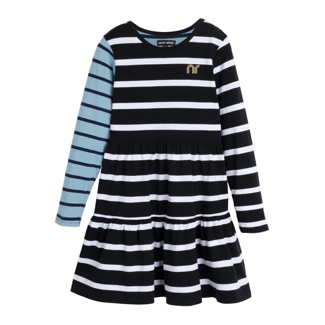 Alice Mixed Stripe Long Sleeve Jersey Dress, Blue & Black Stripe