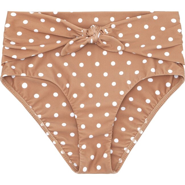 Women's Dot High Waist Tie Knot Bikini Bottom, Mocha