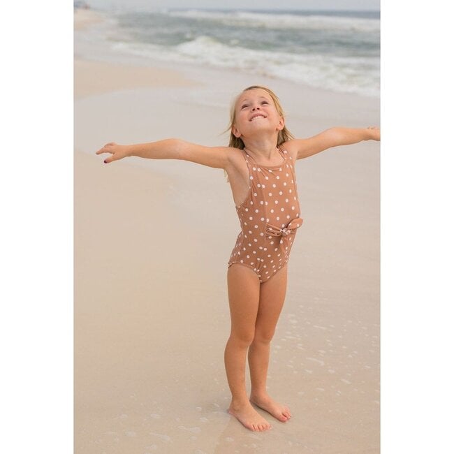 Tie Front One Piece, Mocha Dot - One Pieces - 2