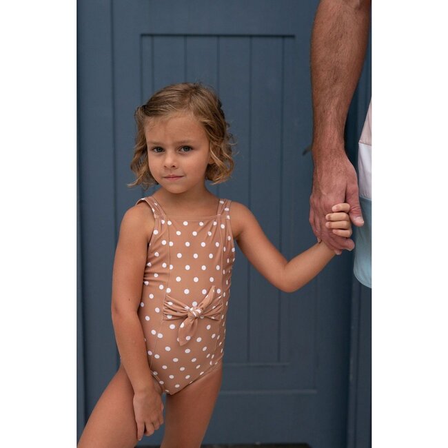 Tie Front One Piece, Mocha Dot - One Pieces - 3