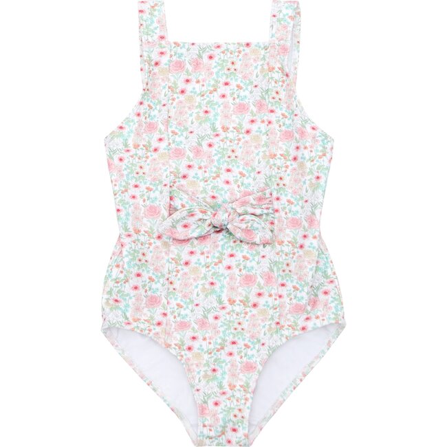 Floral Tie Front One Piece, Emerald - One Pieces - 1
