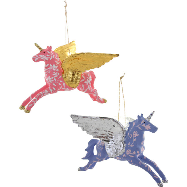 Floral Pegasus with Gilded Wings Ornament Set - Ornaments - 1