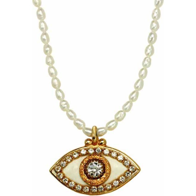 Freshwater Pearl Evil Eye Necklace - Necklaces - 1