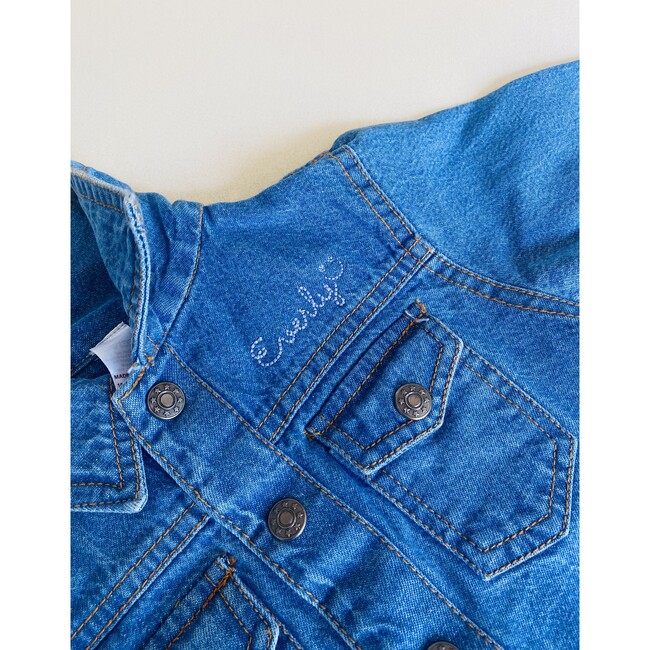 Little Kid Front Embroidery Denim Jacket, Medium Blue