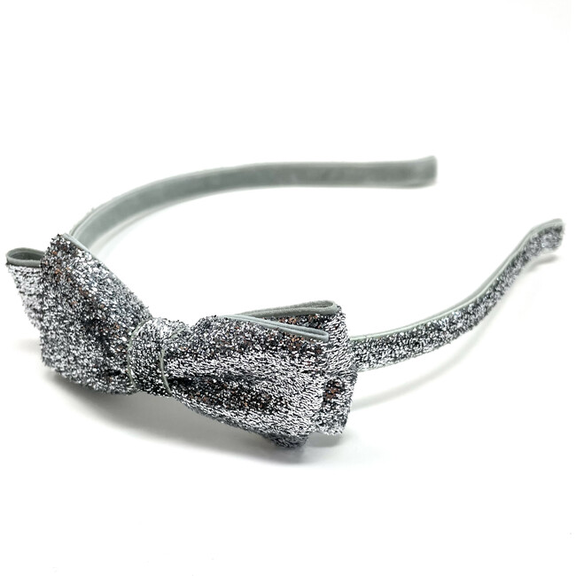 Glitter Bow Headband, Silver - Hair Accessories - 1