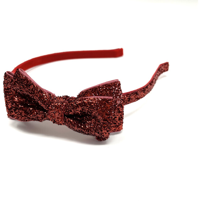 Glitter Bow Headband, Red - Hair Accessories - 1