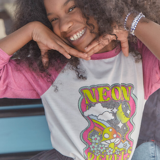 Mickey Baseball Tee, Pink Mushrooms