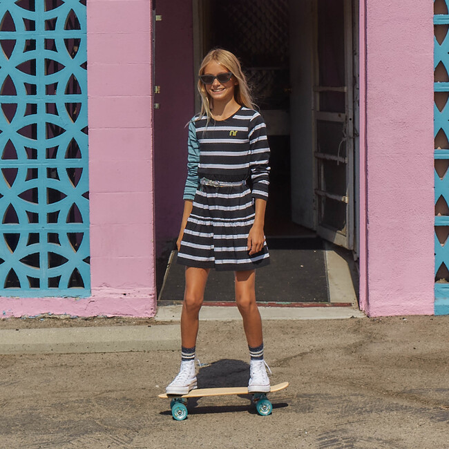 Alice Mixed Stripe Long Sleeve Jersey Dress, Blue & Black Stripe