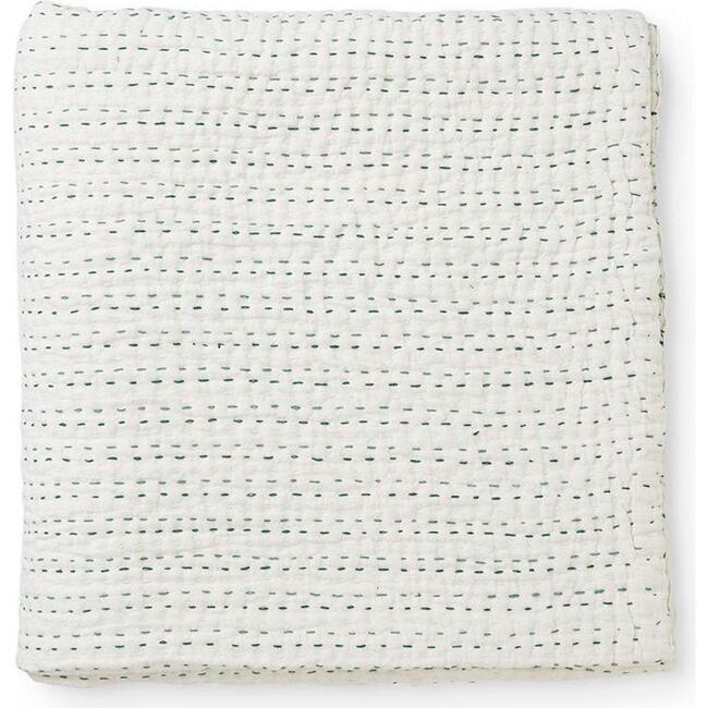 Linen Kantha Quilt Blanket, Mint