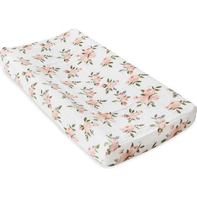Cotton Muslin Changing Pad Cover, Watercolor Roses