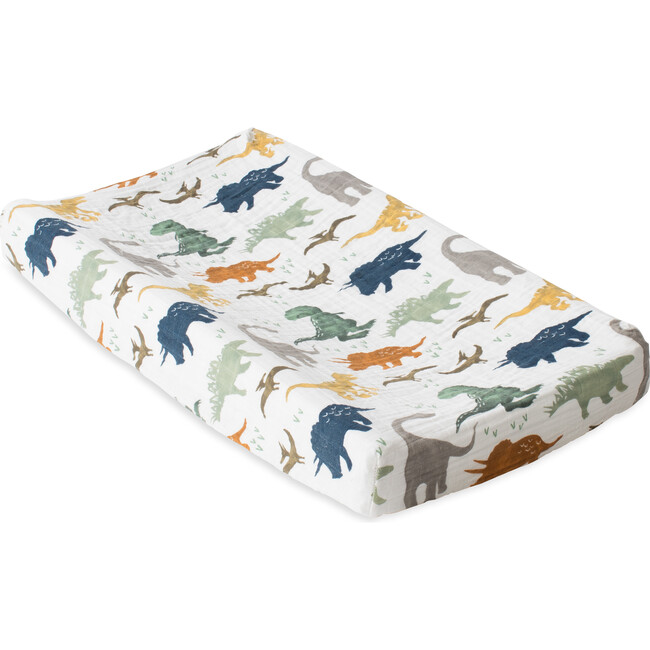 Cotton Muslin Changing Pad Cover, Dino Friends