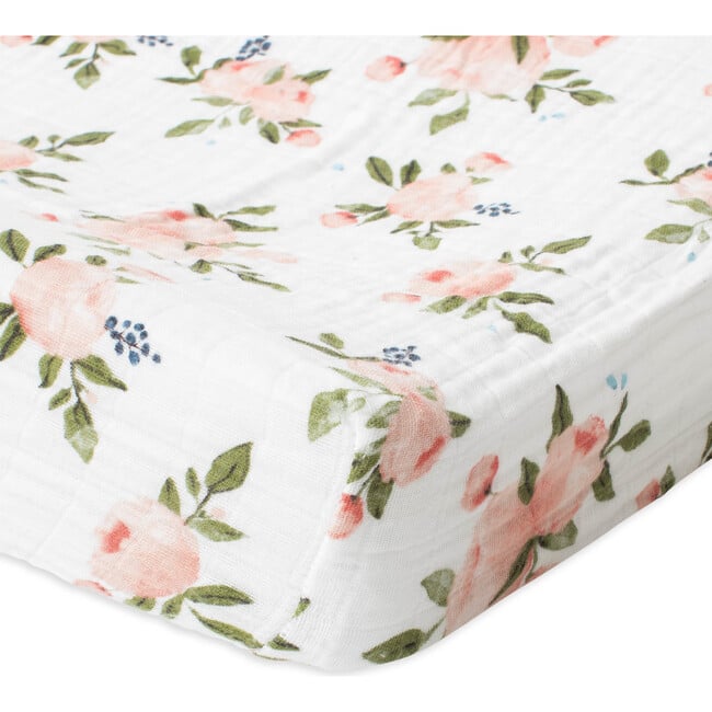 Cotton Muslin Changing Pad Cover, Watercolor Roses - Changing Pads - 3