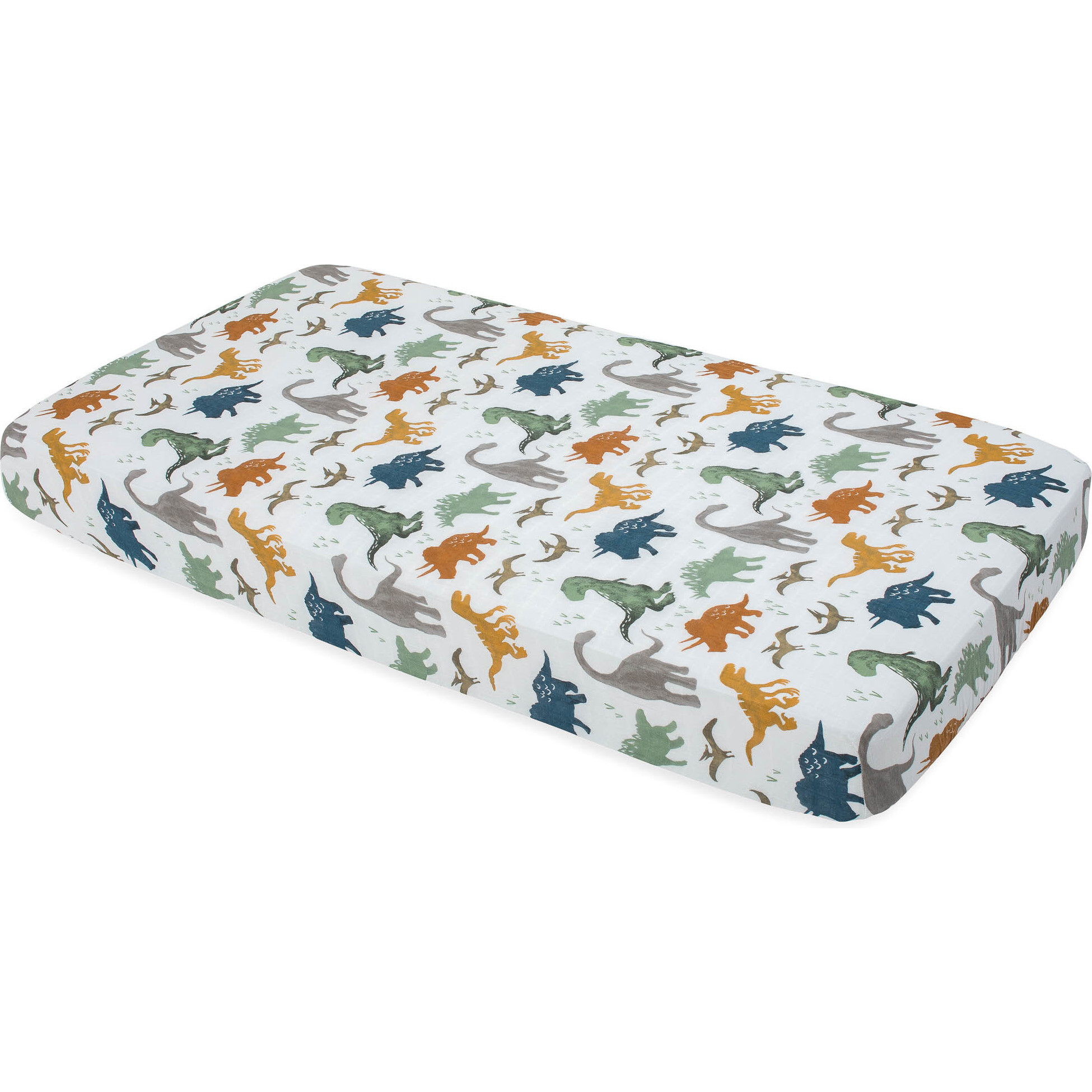 Cotton Muslin Crib Sheet, Dino Friends - Crib Sheets - 1