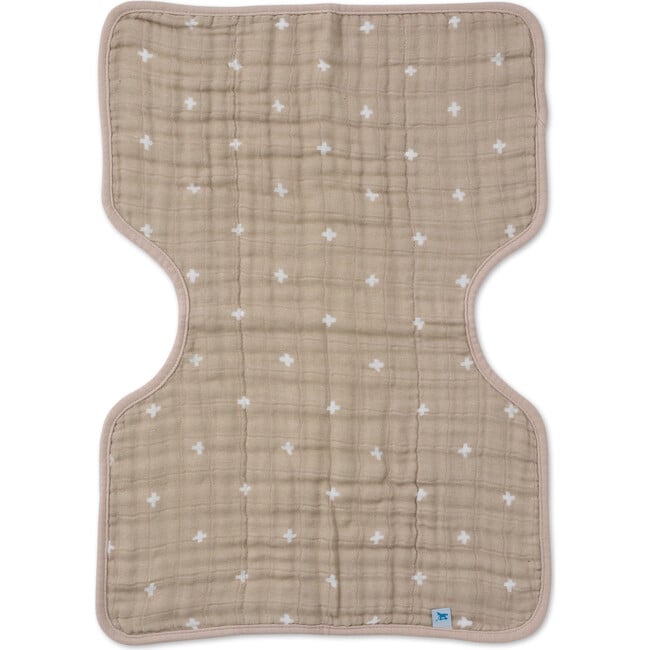 Cotton Muslin Reversible Burp Cloth, Taupe Cross - Burp Cloths - 3