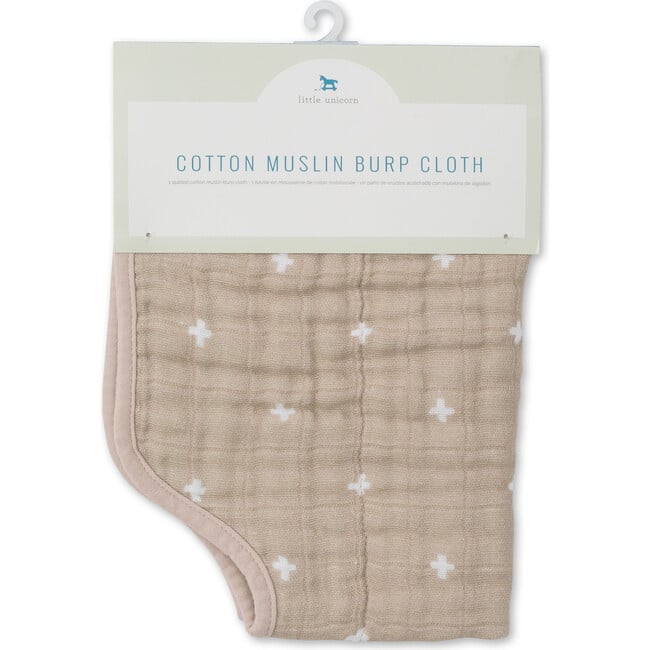 Cotton Muslin Reversible Burp Cloth, Taupe Cross - Burp Cloths - 4