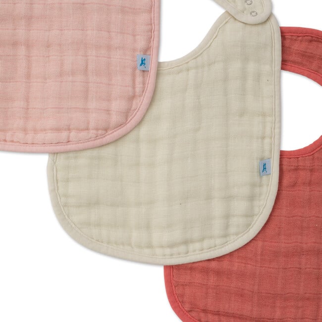 Cotton Muslin Classic Bib 3 Pack, Rose Petal - Bibs - 4