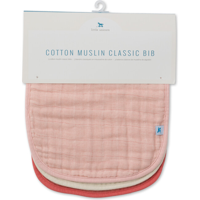 Cotton Muslin Classic Bib 3 Pack, Rose Petal - Bibs - 5