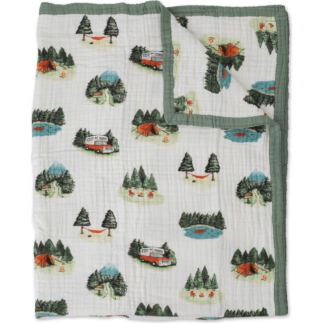 Cotton Muslin Big Kid Throw Quilt, Happy Camper - Quilts - 1