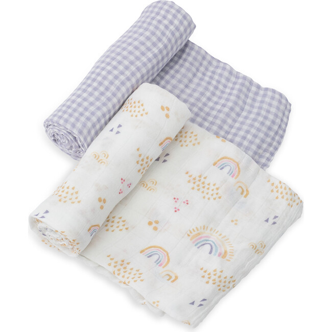 Cotton Muslin Swaddle Blanket 2 Pack, Rainbow Gingham Set