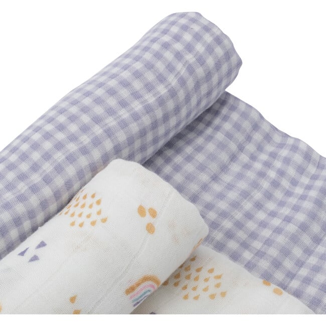 Cotton Muslin Swaddle Blanket 2 Pack, Rainbow Gingham Set - Swaddles - 4