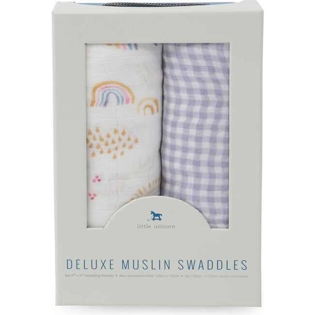 Cotton Muslin Swaddle Blanket 2 Pack, Rainbow Gingham Set - Swaddles - 5