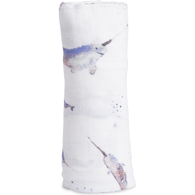 Cotton Muslin Swaddle Blanket, Narwhal - Swaddles - 1