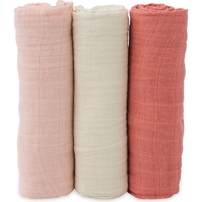 Cotton Muslin Swaddle Blanket 3 Pack, Rose Petal Set - Swaddles - 1