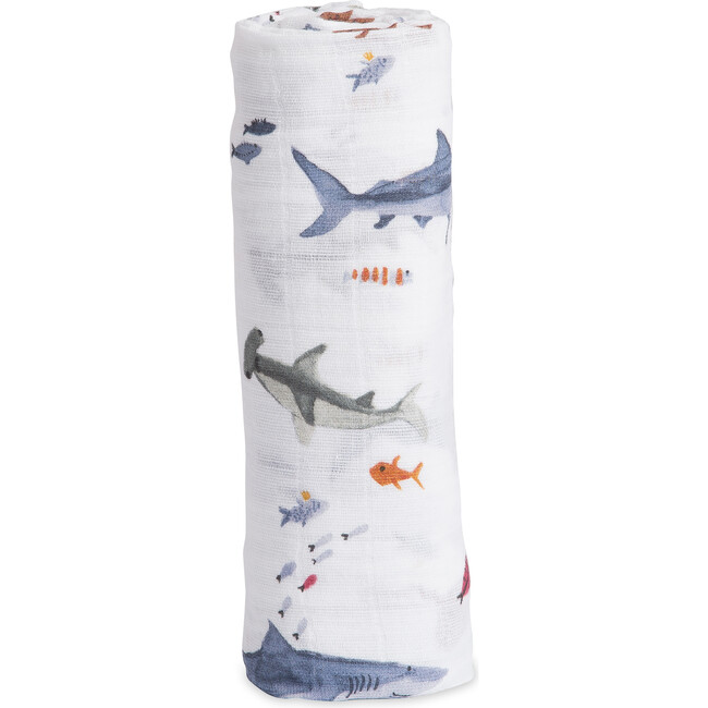 Cotton Muslin Swaddle Blanket , Shark - Swaddles - 1