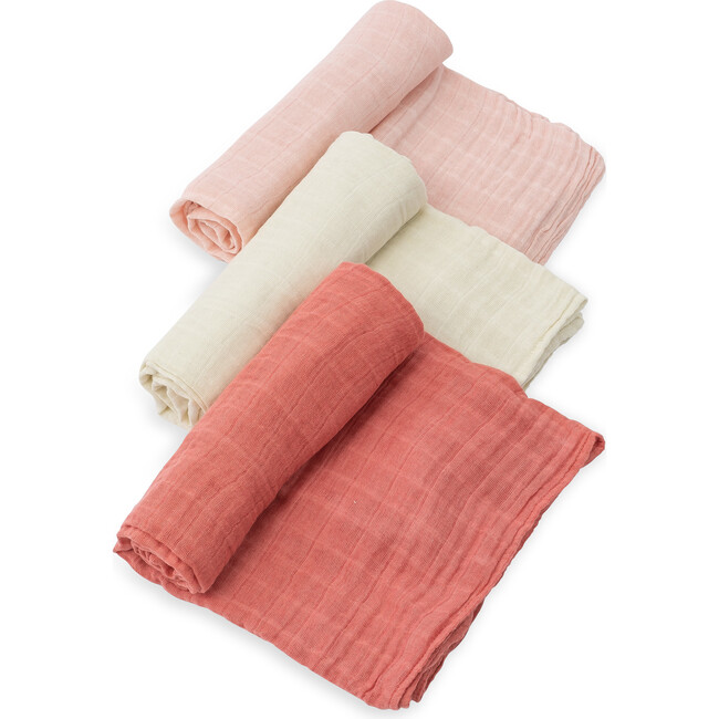 Cotton Muslin Swaddle Blanket 3 Pack, Rose Petal Set - Swaddles - 3