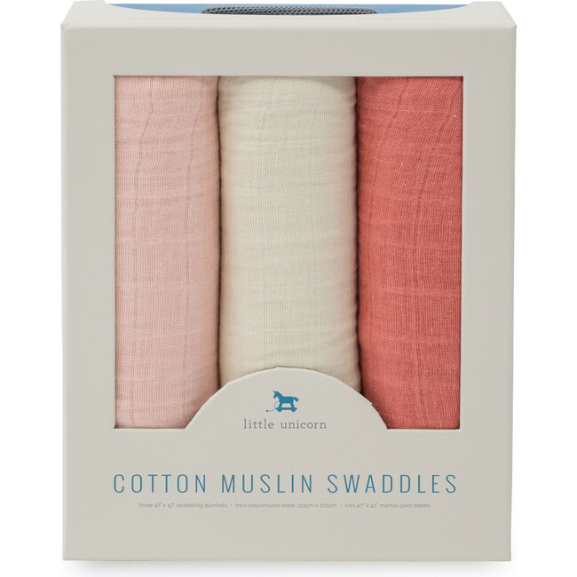 Cotton Muslin Swaddle Blanket 3 Pack, Rose Petal Set - Swaddles - 4