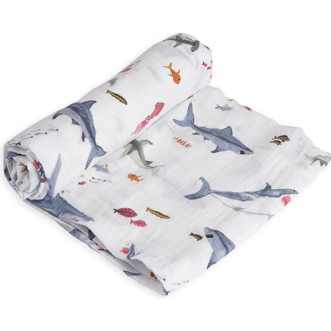 Cotton Muslin Swaddle Blanket , Shark - Swaddles - 3