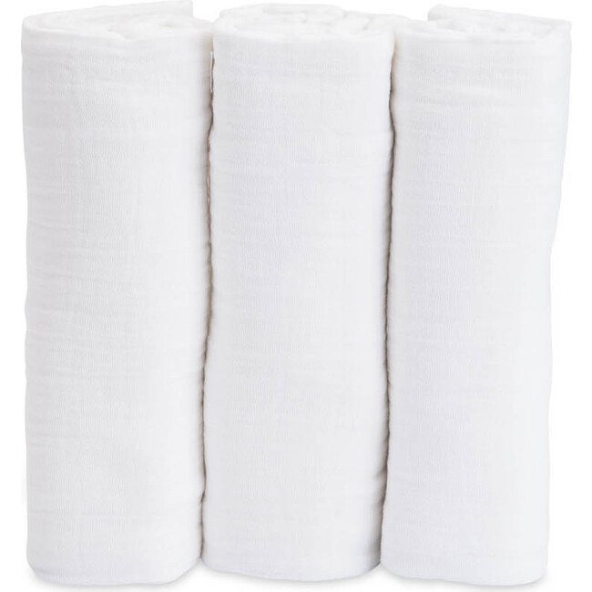 Cotton Muslin Swaddle Blanket 3 Pack, White Set - Swaddles - 1