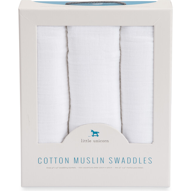 Cotton Muslin Swaddle Blanket 3 Pack, White Set