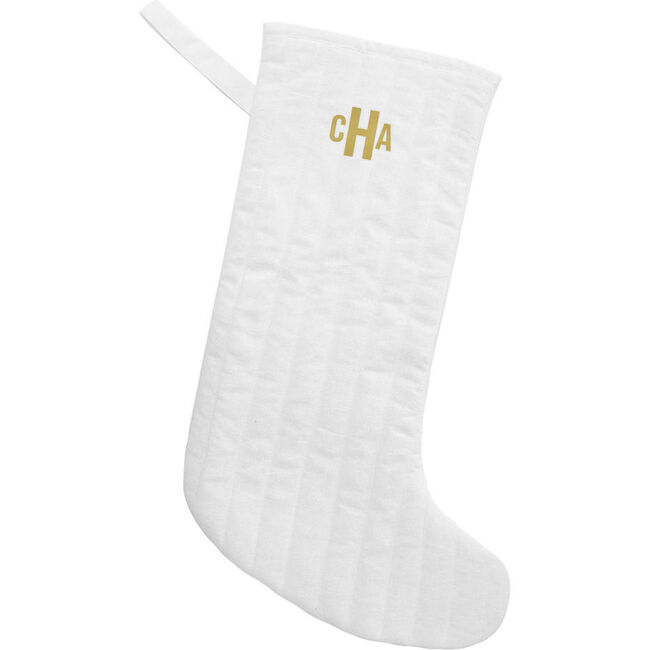 Quilted Linen Holiday Stocking, White