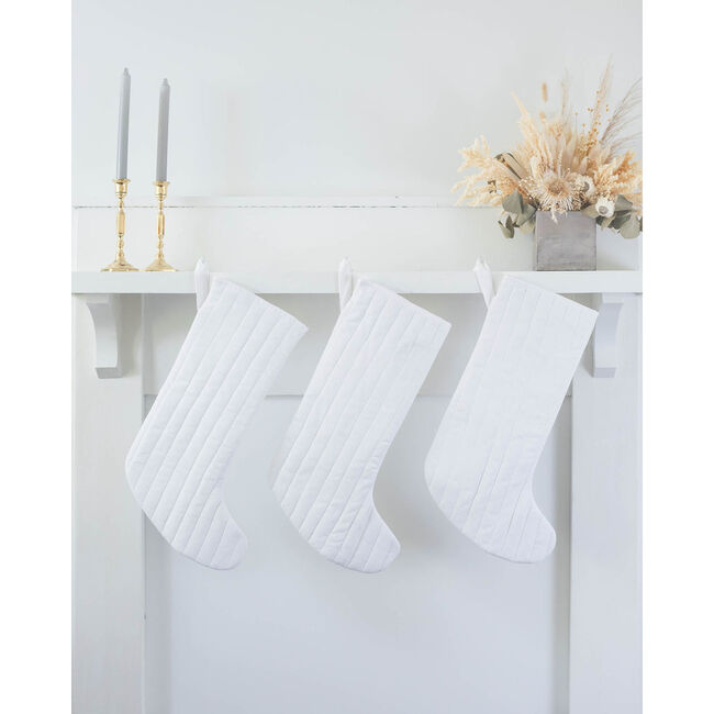 Quilted Linen Holiday Stocking, White