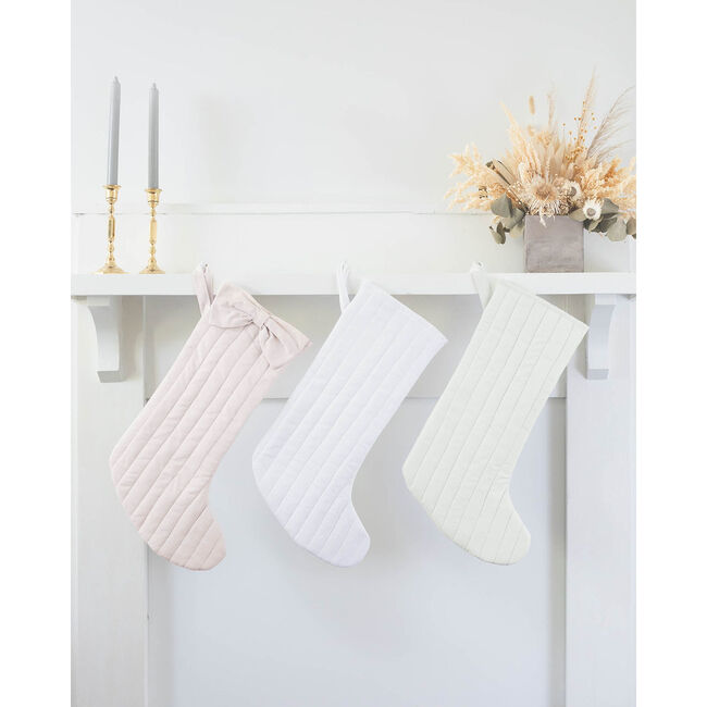Quilted Linen Holiday Stocking, Pink - Stockings - 2
