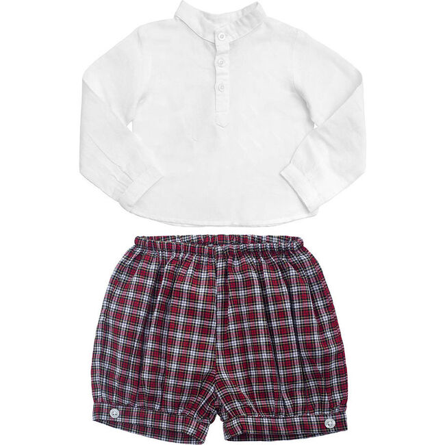 Gift Set Boys French Collar White Shirt & Tartan Shorts